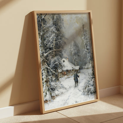 Premium Poster of Winter Cabin Hiking Scene Rustic Wall Art Posters