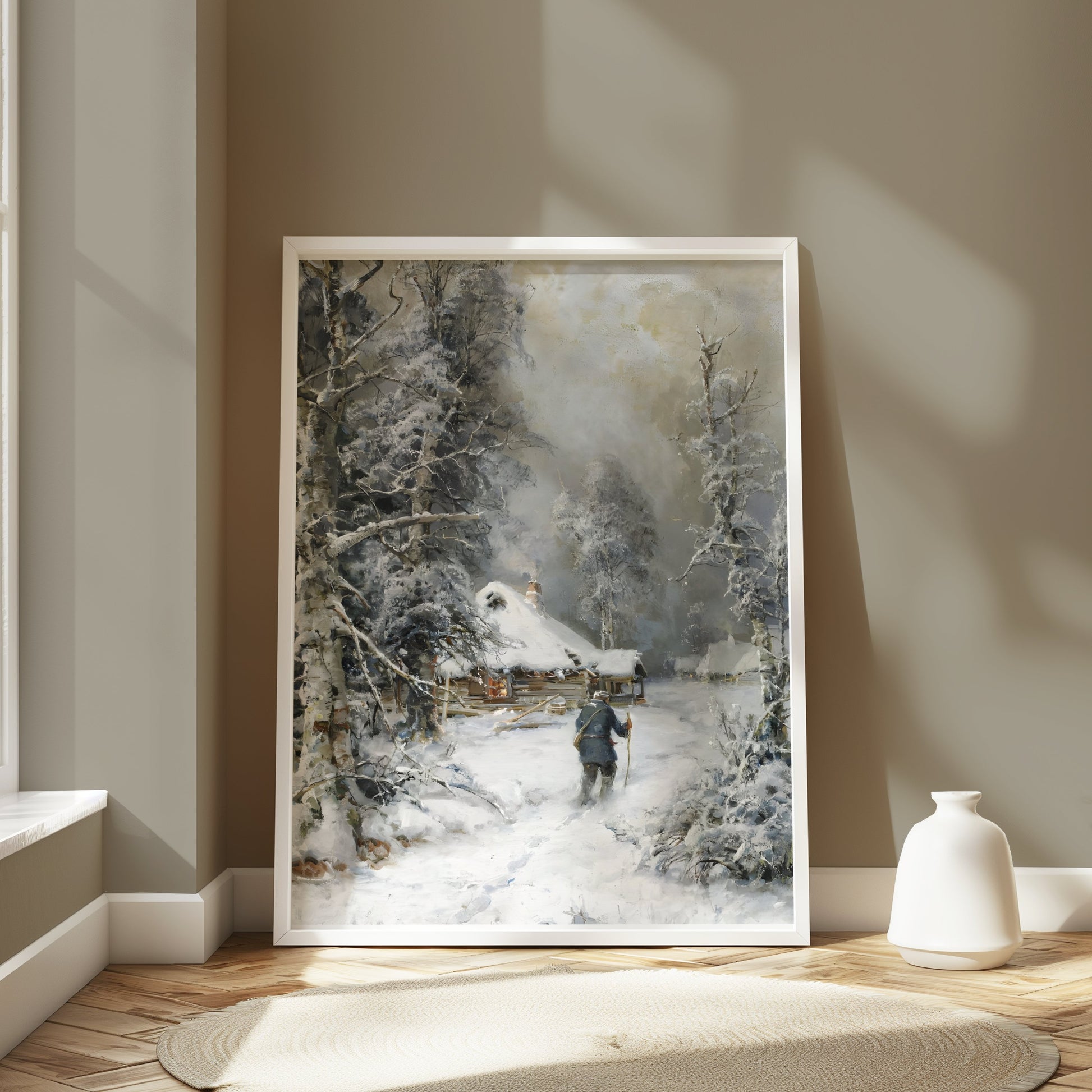 Premium Poster of Winter Cabin Hiking Scene Rustic Wall Art Posters