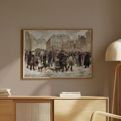 Premium Poster of Winter Holiday Market Scene with Dogs and People Posters
