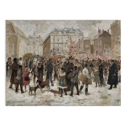 Premium Poster of Winter Holiday Market Scene with Dogs and People Posters