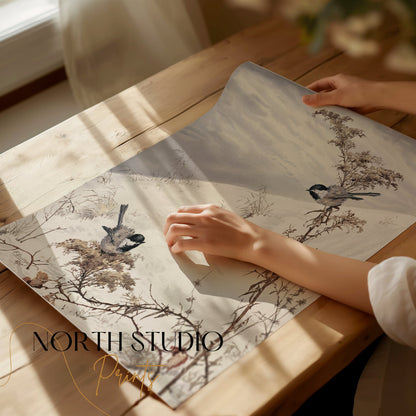 Premium Poster of Winter Landscape With Birds Art Print Posters