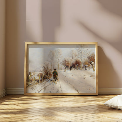 Premium Poster of Winter Landscape with Person and Dogs Posters