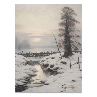 Premium Poster of Winter Landscape with Snow Covered Trees and Stream Posters