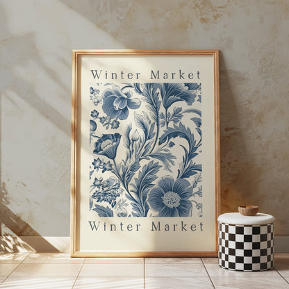 Premium Poster of Winter Market Floral Design Blue and White Art Posters
