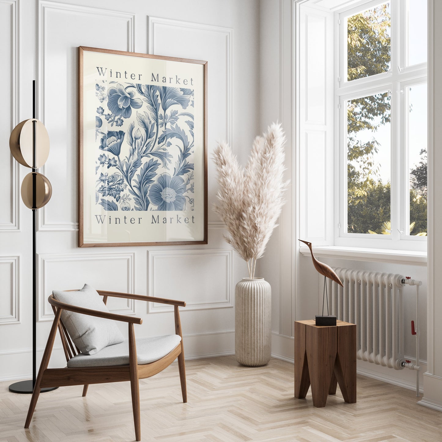 Premium Poster of Winter Market Floral Design Blue and White Art Posters