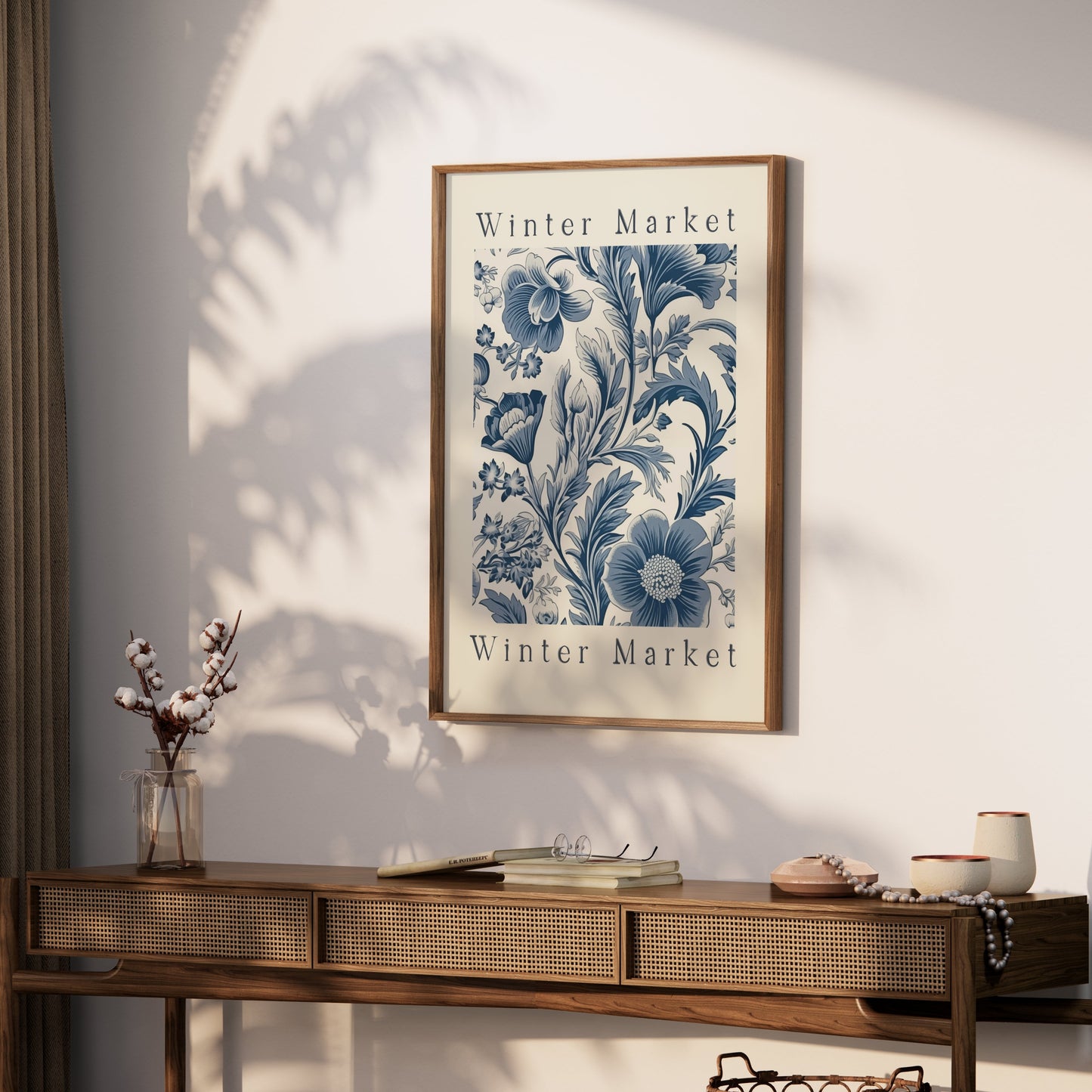 Premium Poster of Winter Market Floral Design Blue and White Art Posters
