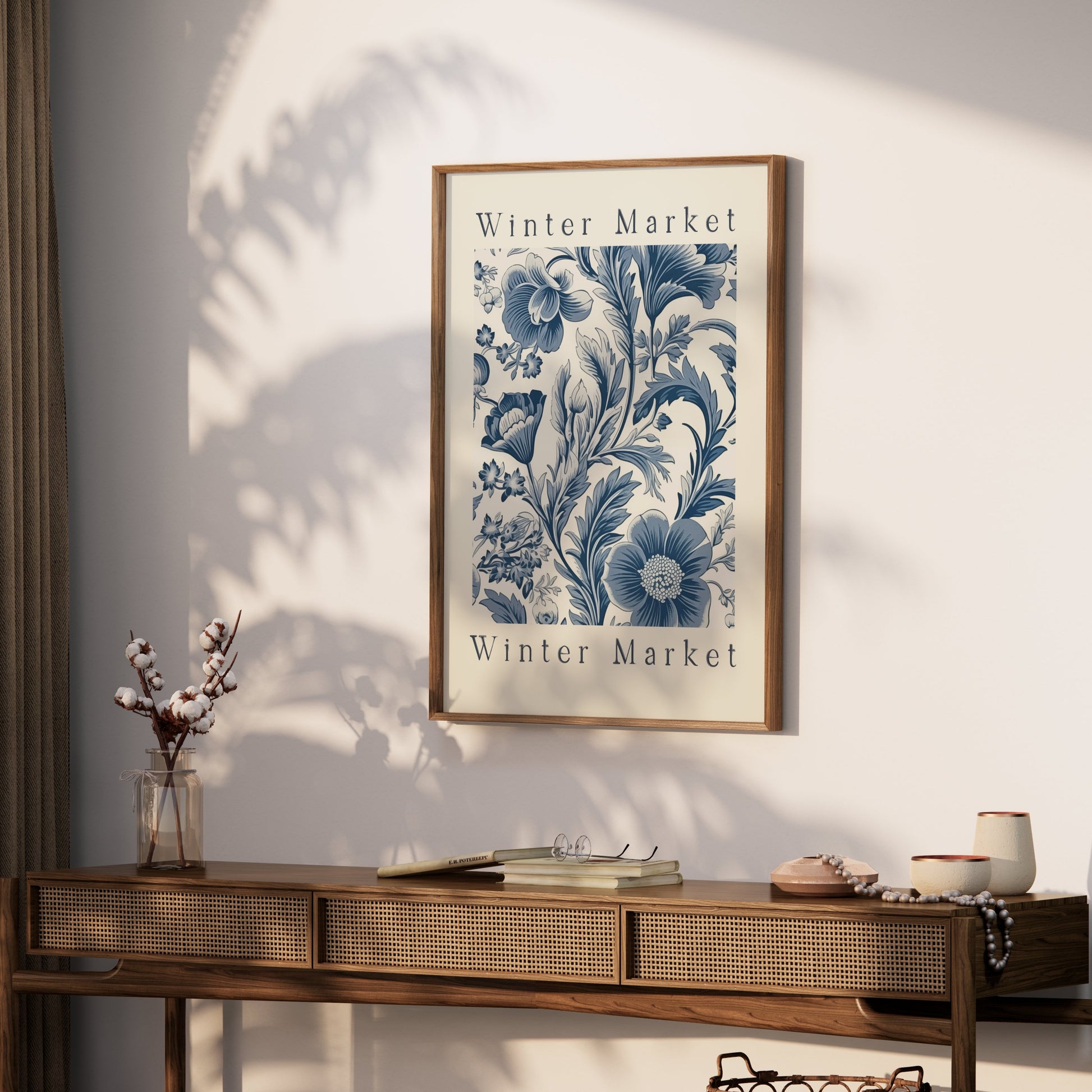 Premium Poster of Winter Market Floral Design Blue and White Art Posters