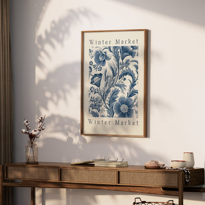 Premium Poster of Winter Market Floral Design Blue and White Art Posters