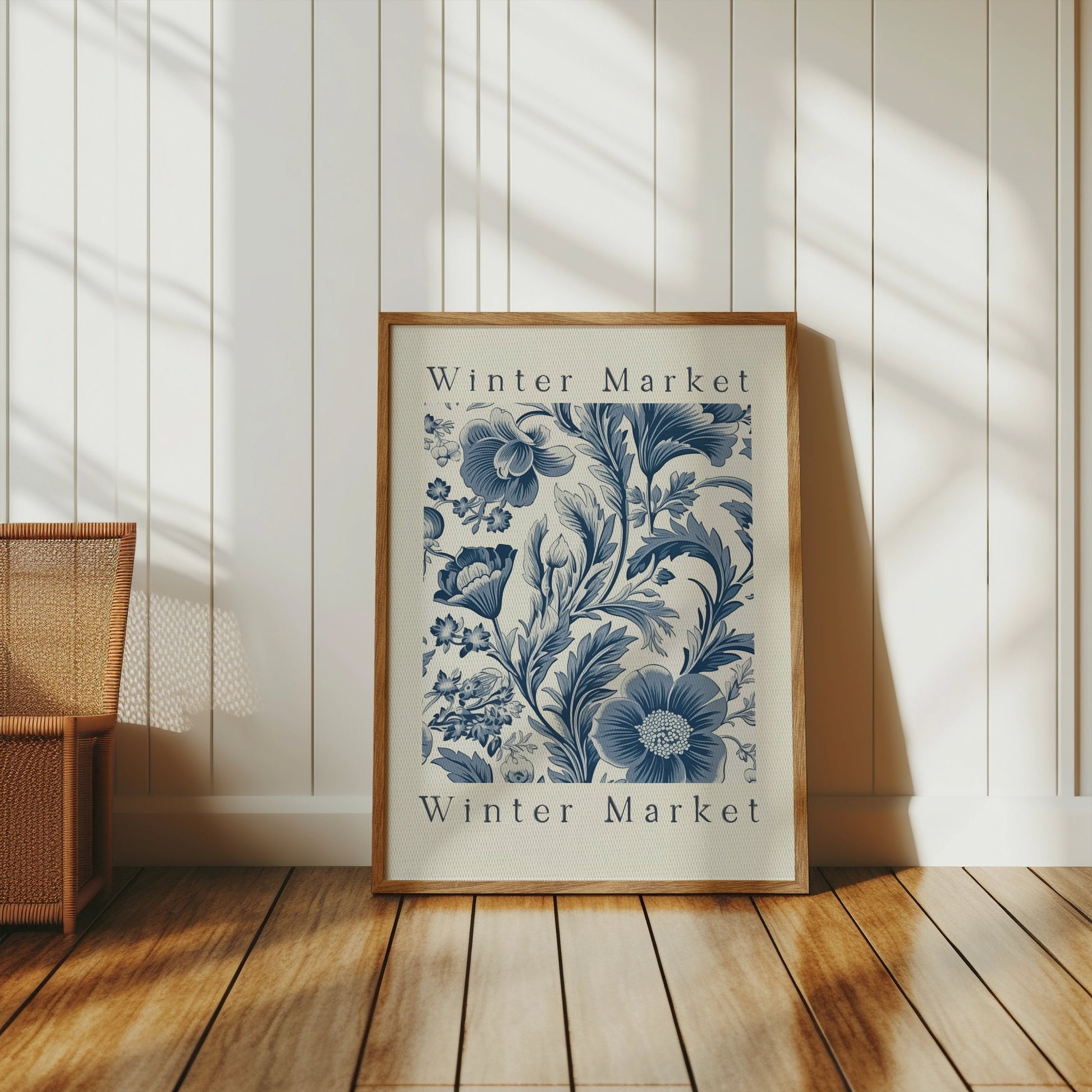 Premium Poster of Winter Market Floral Design Blue and White Art Posters