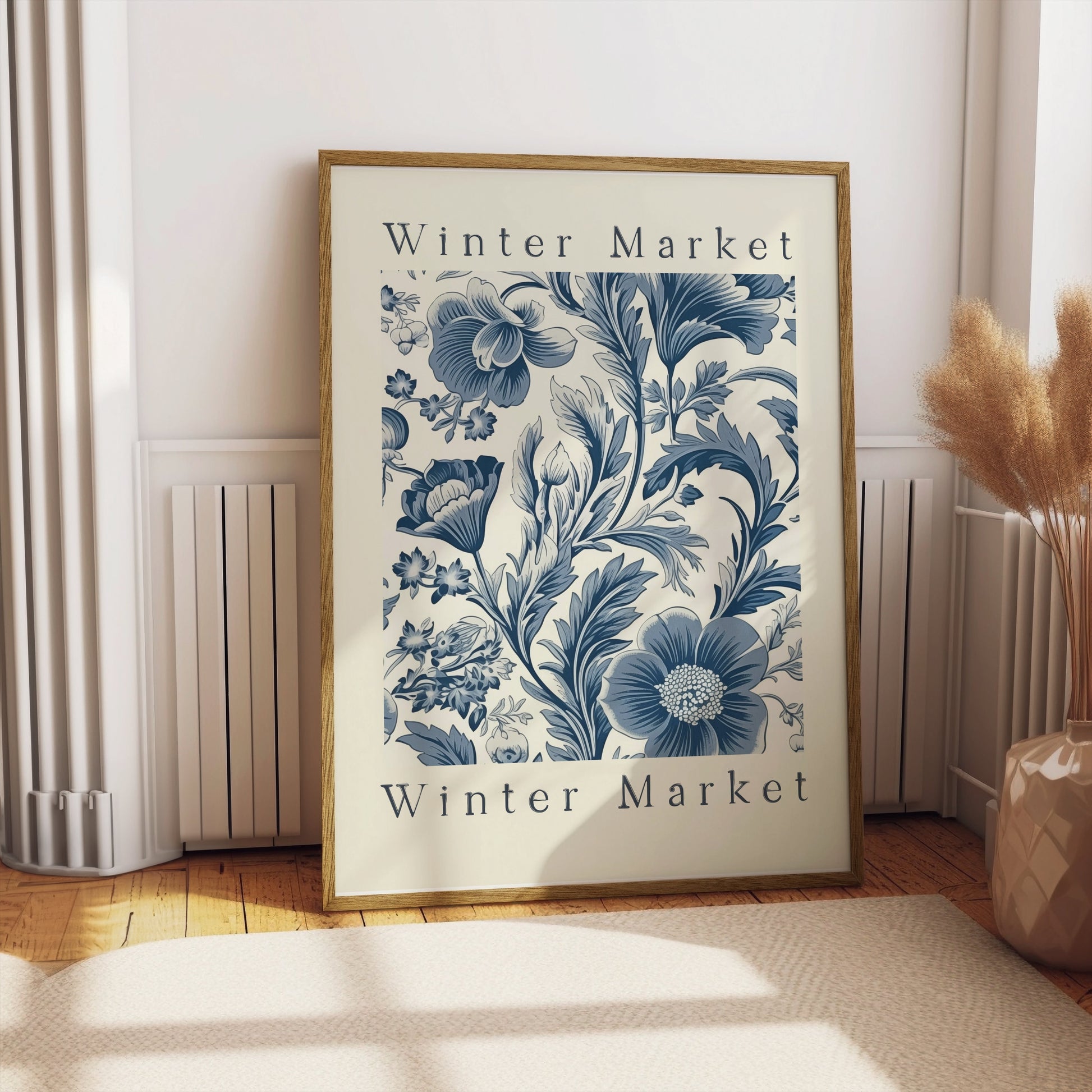Premium Poster of Winter Market Floral Design Blue and White Art Posters