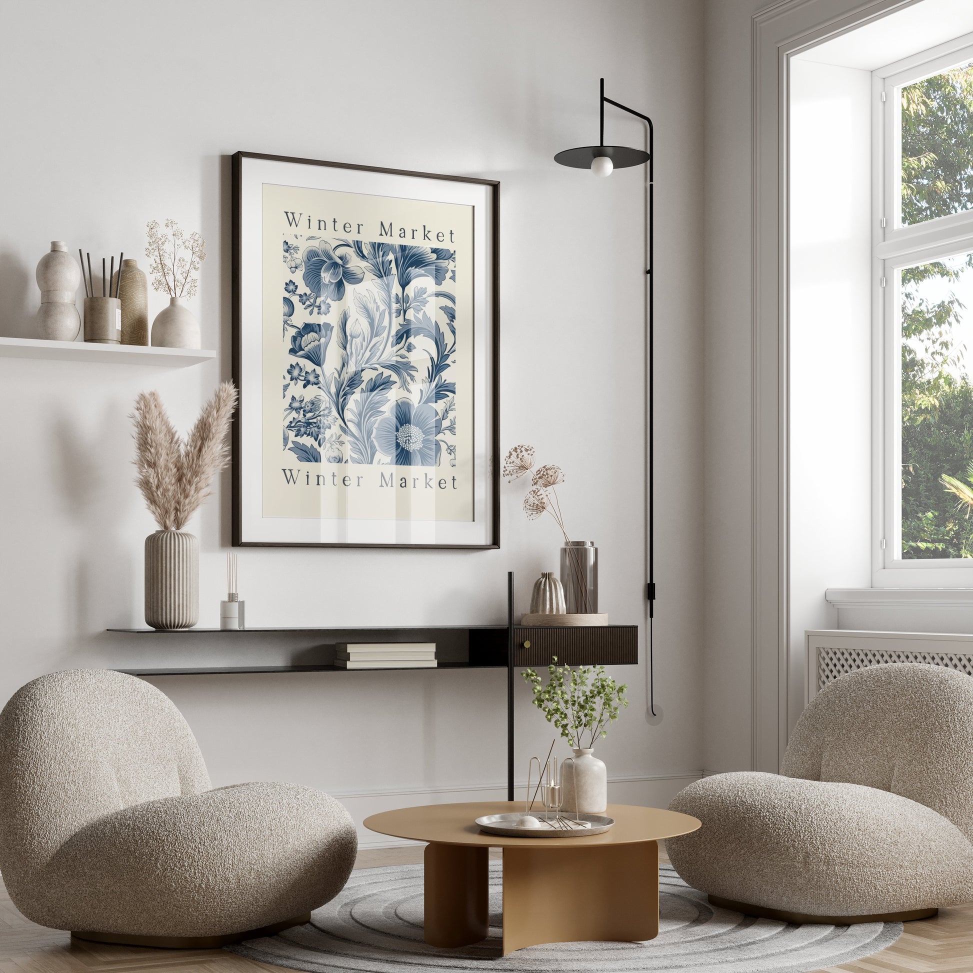 Premium Poster of Winter Market Floral Design Blue and White Art Posters