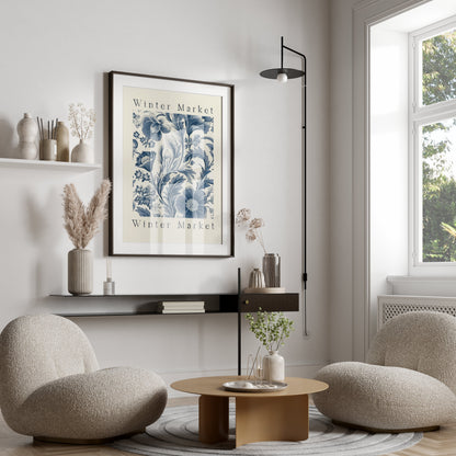 Premium Poster of Winter Market Floral Design Blue and White Art Posters