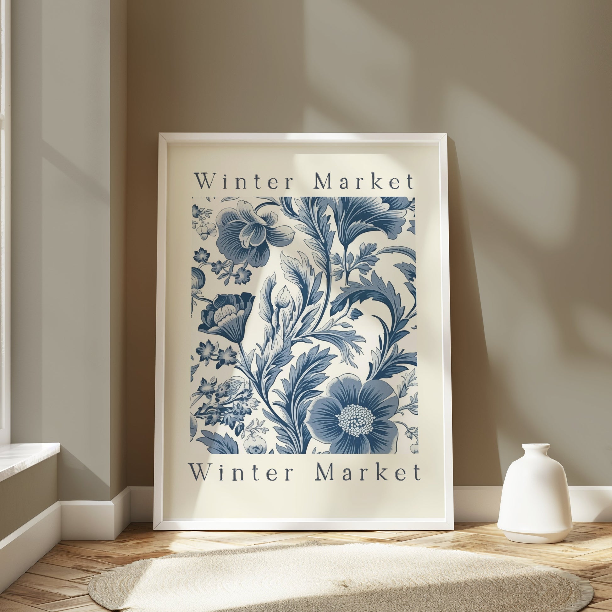 Premium Poster of Winter Market Floral Design Blue and White Art Posters