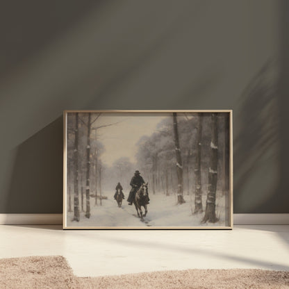 Premium Poster of Winter Snow Forest Horseback Riders Art Posters