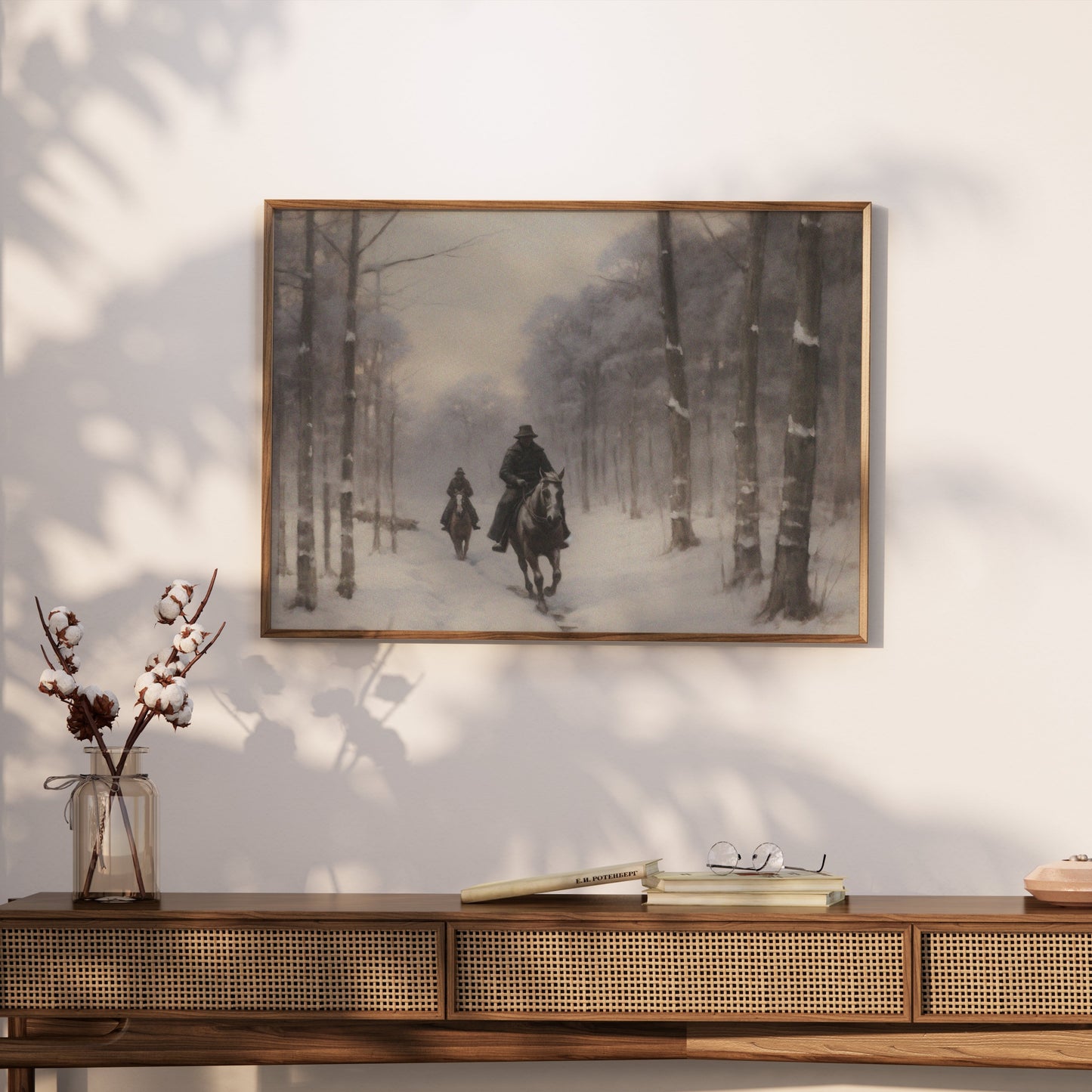 Premium Poster of Winter Snow Forest Horseback Riders Art Posters