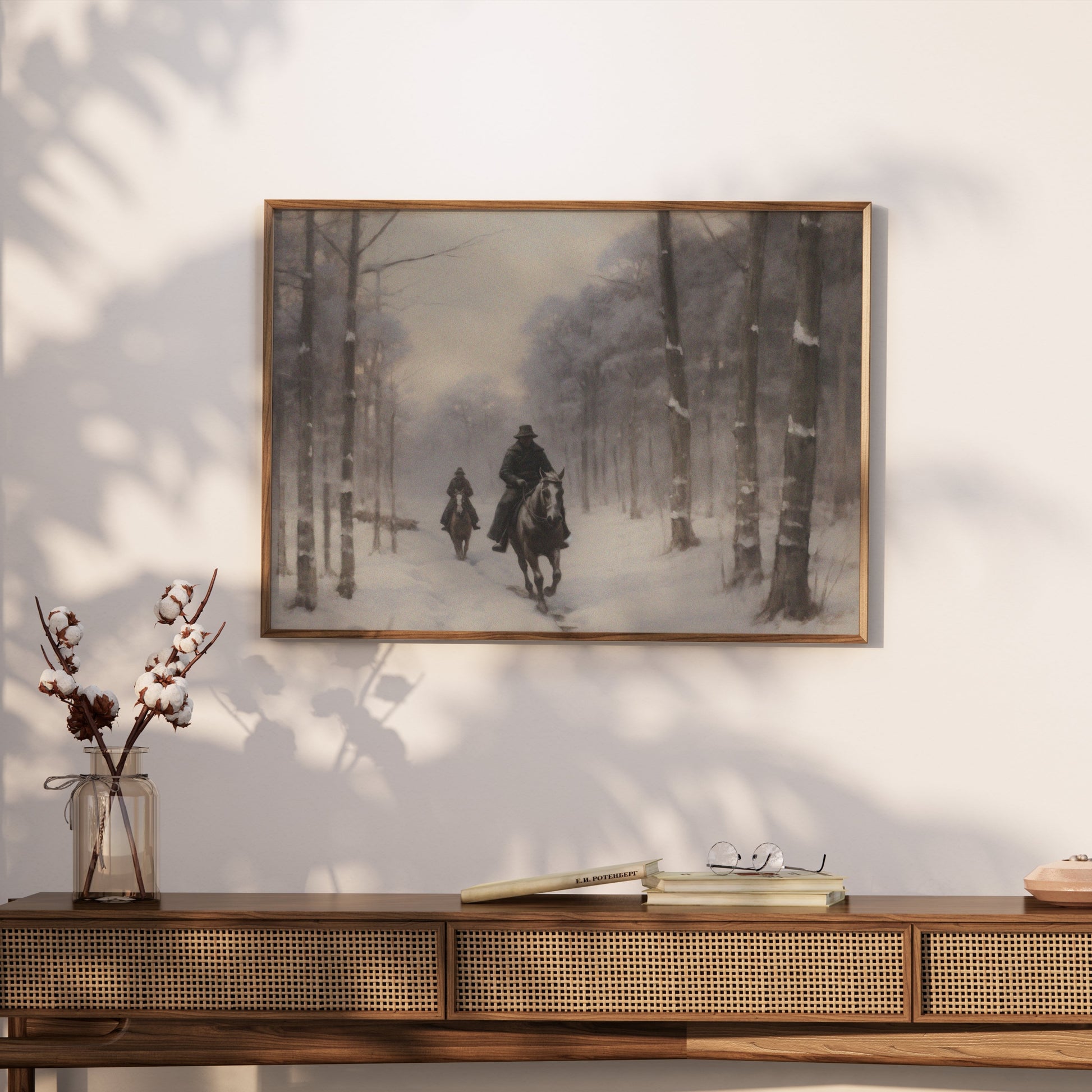 Premium Poster of Winter Snow Forest Horseback Riders Art Posters