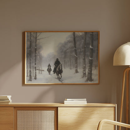 Premium Poster of Winter Snow Forest Horseback Riders Art Posters