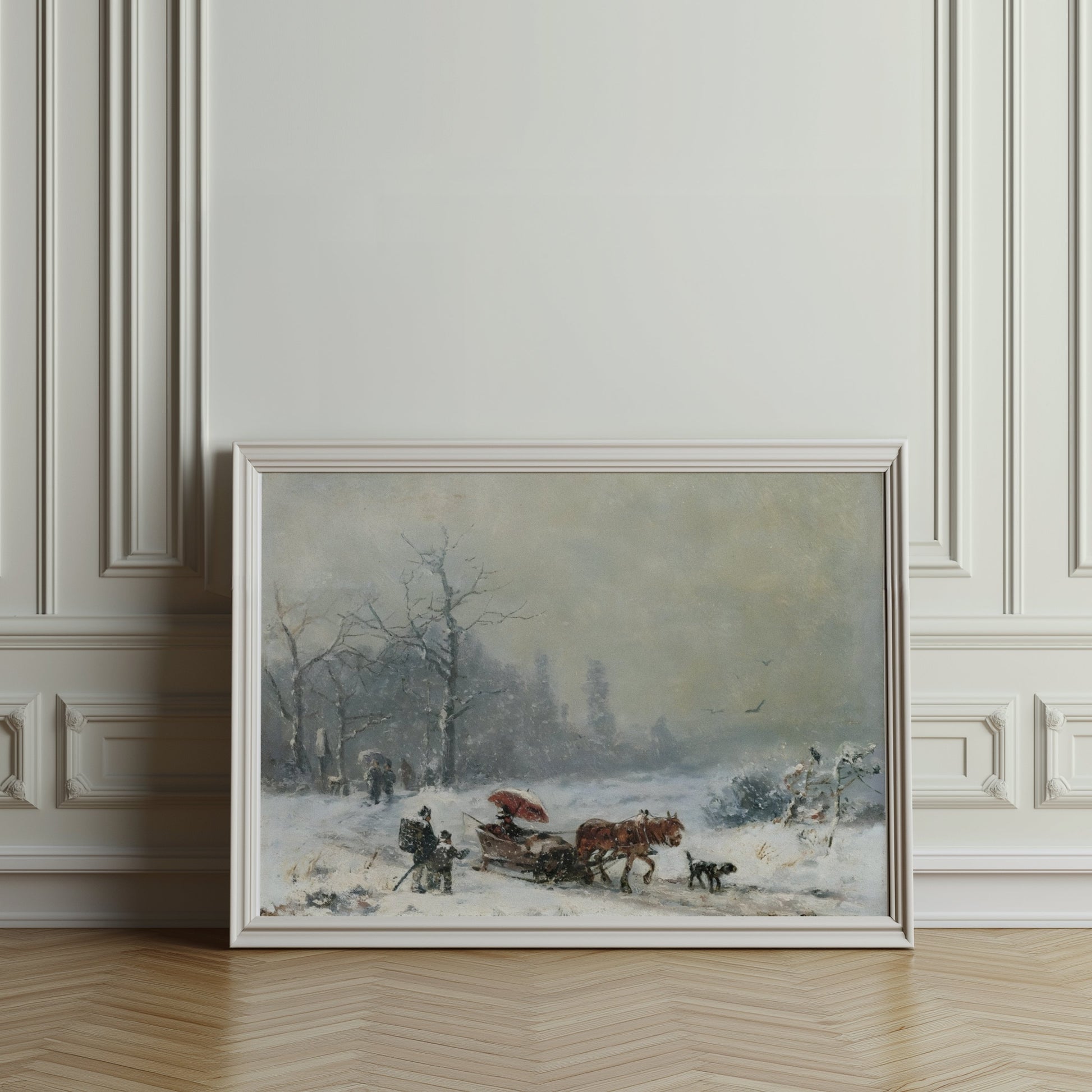 Premium Poster of Winter Snow Scene with Horse Carriage Posters