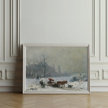 Premium Poster of Winter Snow Scene with Horse Carriage Posters