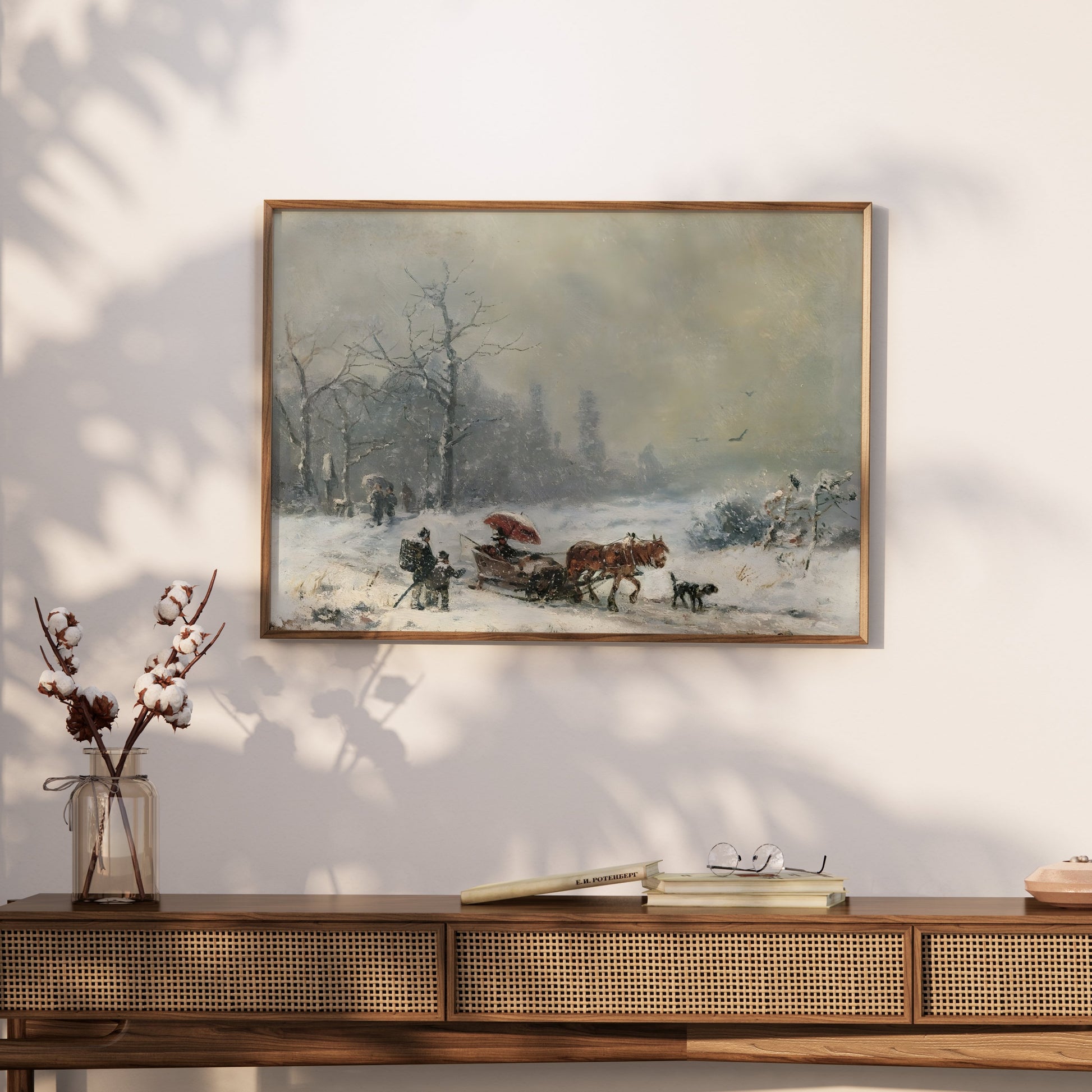 Premium Poster of Winter Snow Scene with Horse Carriage Posters