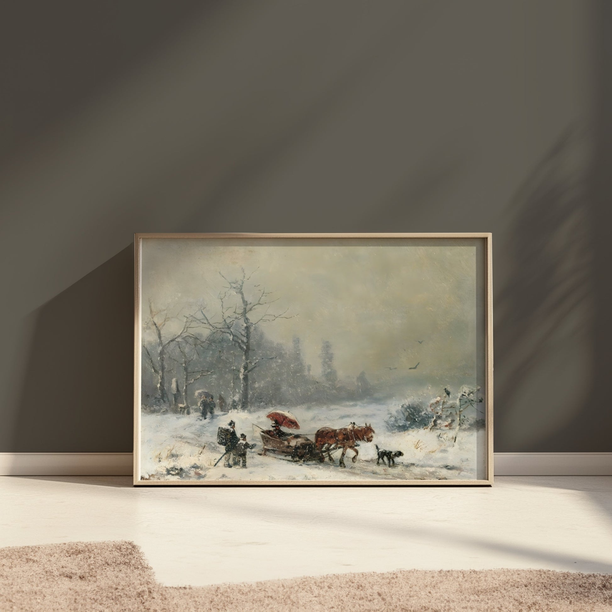 Premium Poster of Winter Snow Scene with Horse Carriage Posters