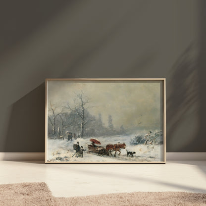 Premium Poster of Winter Snow Scene with Horse Carriage Posters