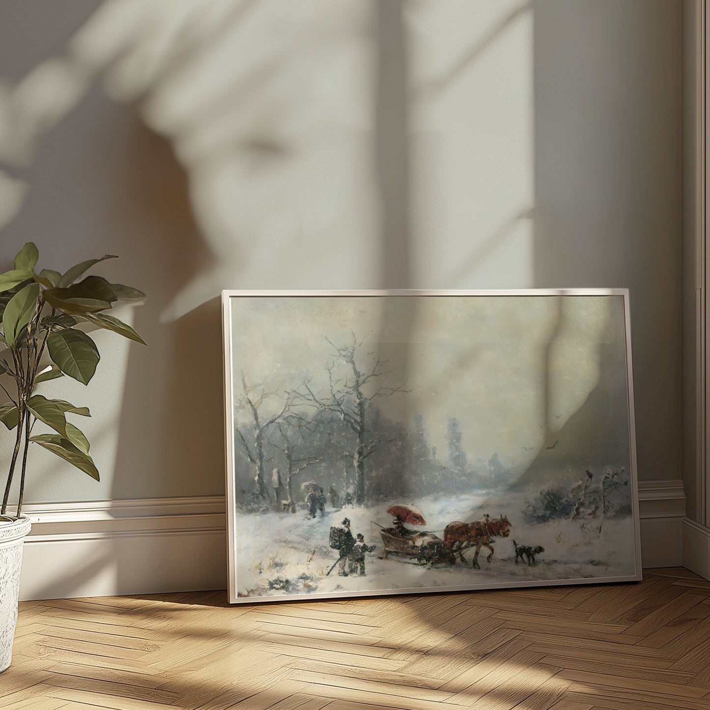 Premium Poster of Winter Snow Scene with Horse Carriage Posters
