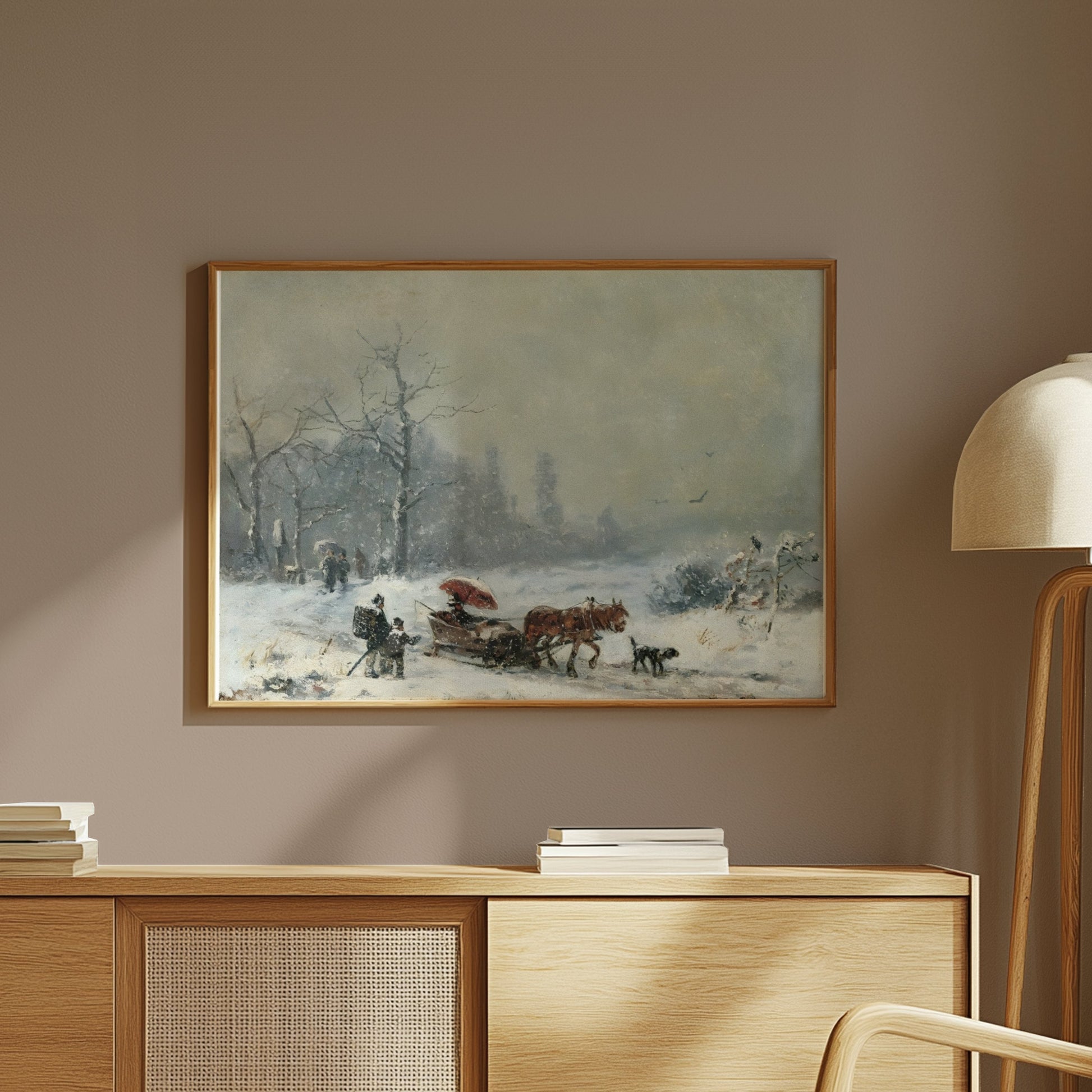 Premium Poster of Winter Snow Scene with Horse Carriage Posters