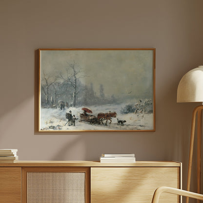 Premium Poster of Winter Snow Scene with Horse Carriage Posters