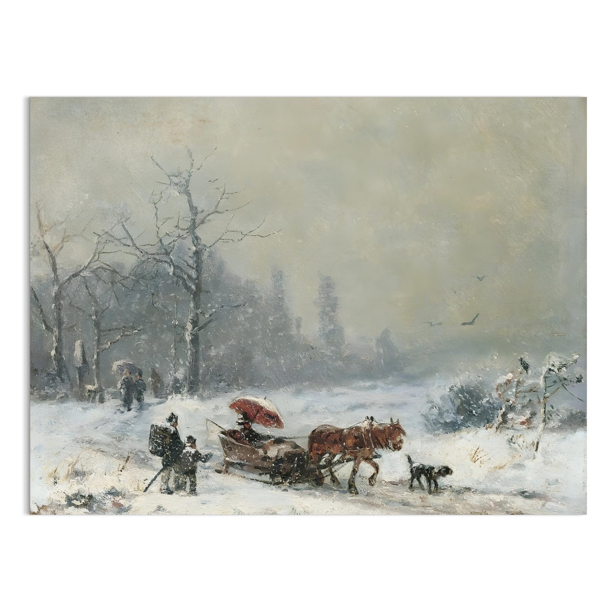 Premium Poster of Winter Snow Scene with Horse Carriage Posters