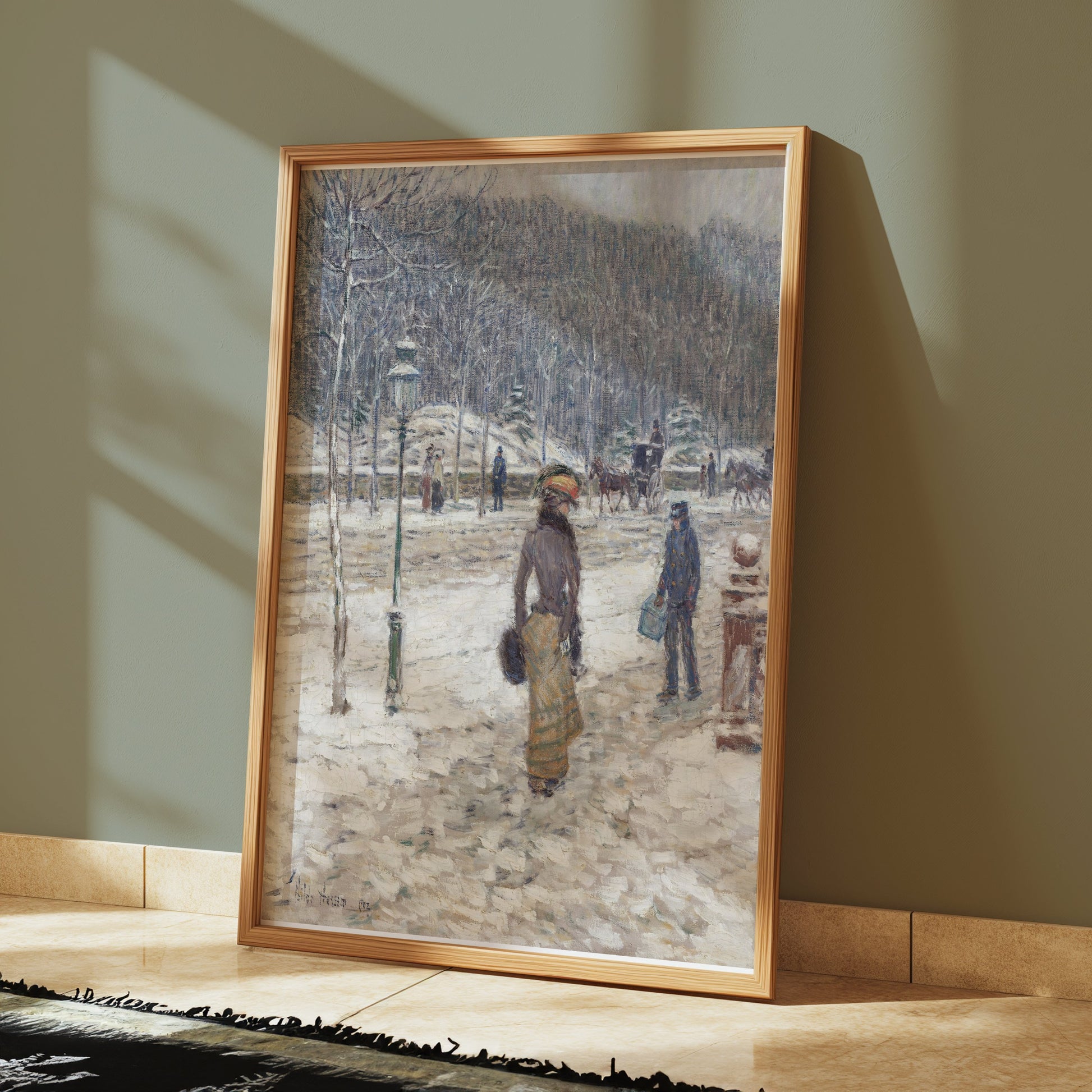 Premium Poster of Winter Street Scene with People and Snow Posters