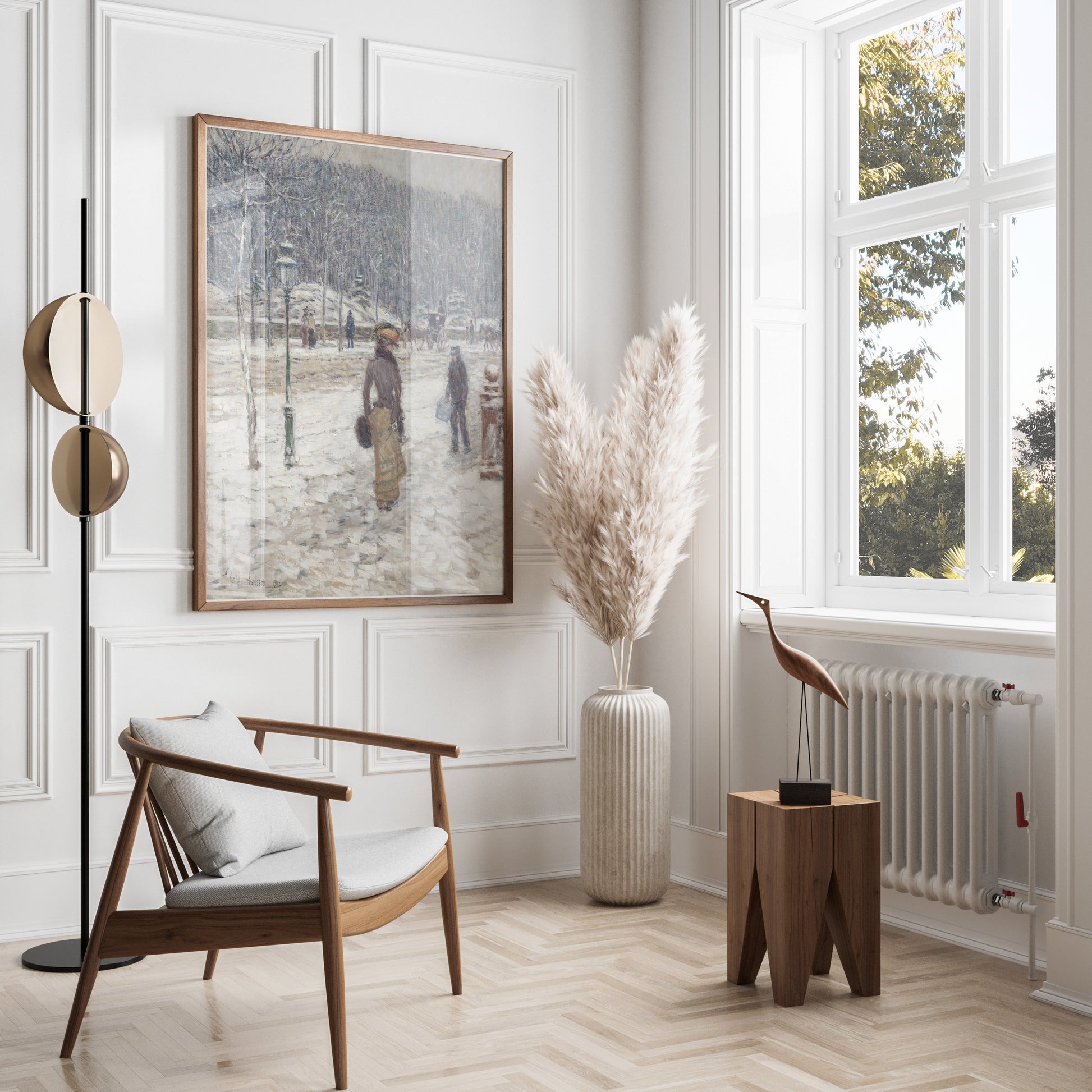 Premium Poster of Winter Street Scene with People and Snow Posters