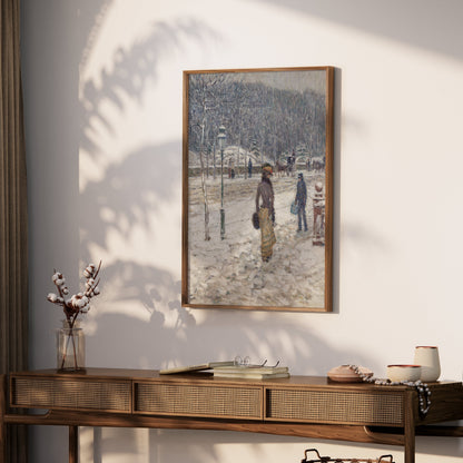 Premium Poster of Winter Street Scene with People and Snow Posters