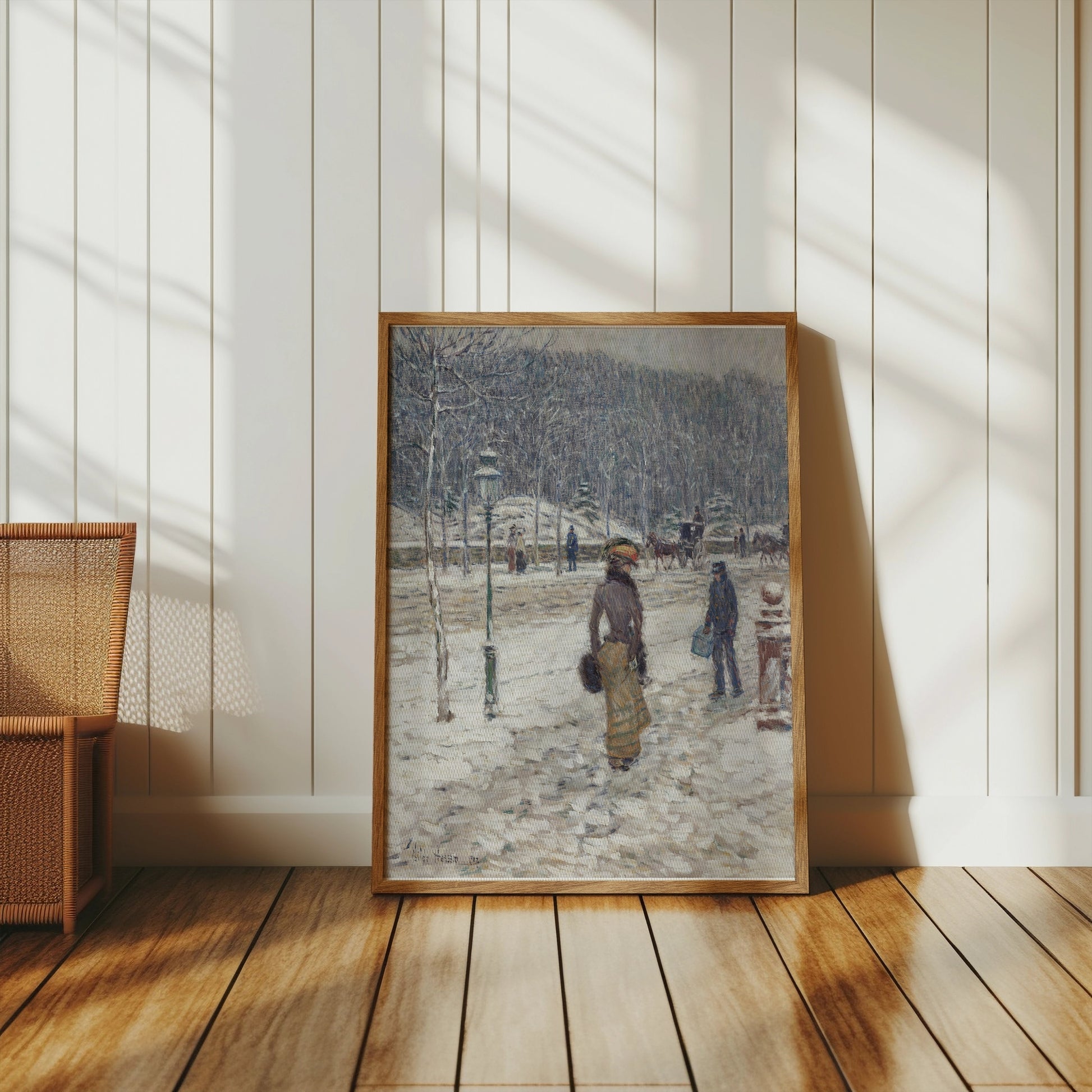 Premium Poster of Winter Street Scene with People and Snow Posters