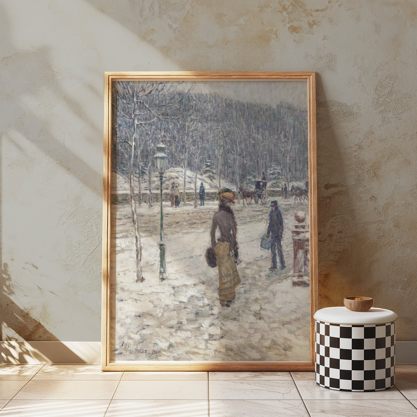 Premium Poster of Winter Street Scene with People and Snow Posters