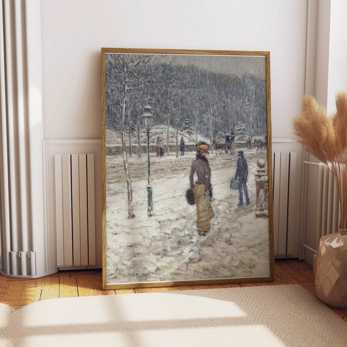 Premium Poster of Winter Street Scene with People and Snow Posters
