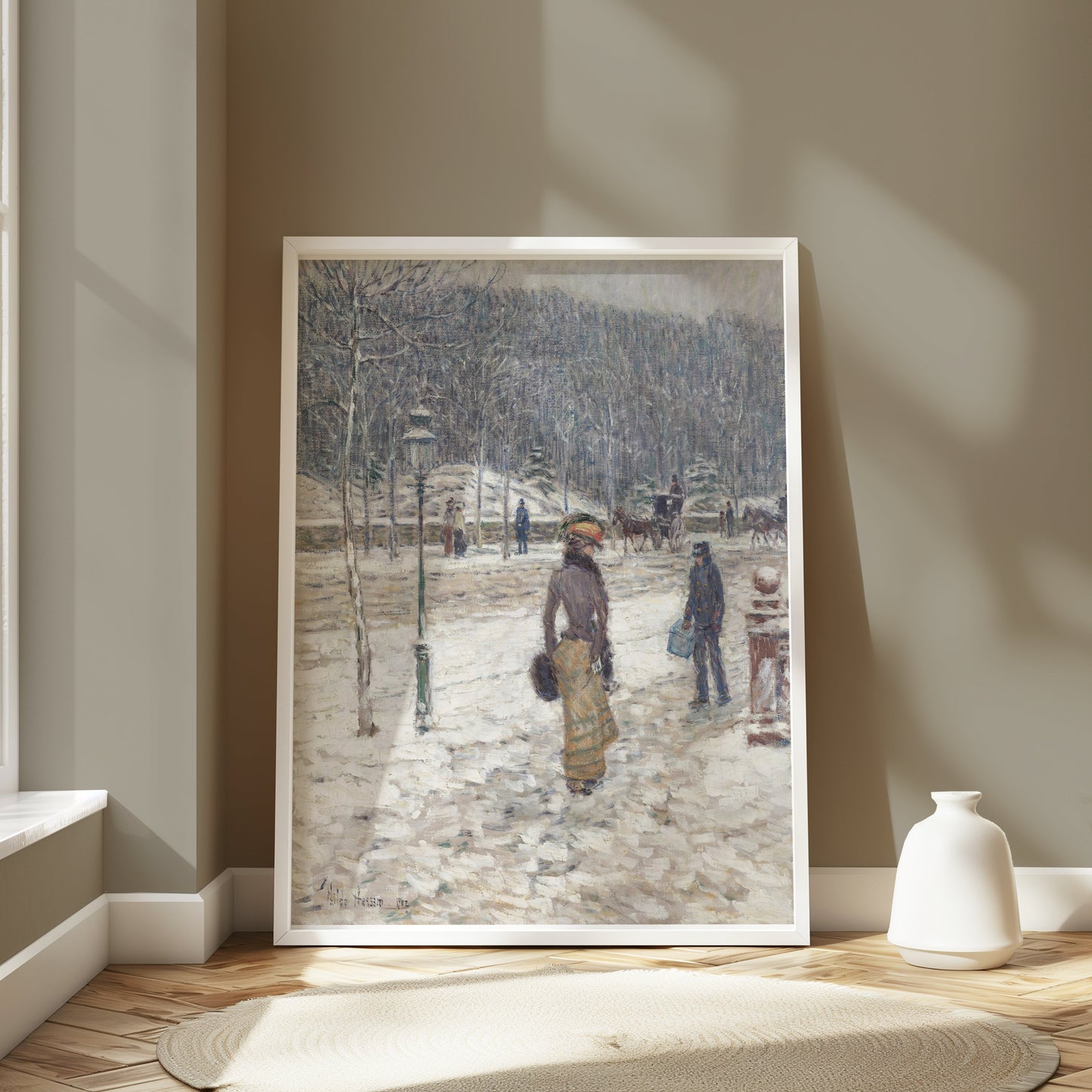 Premium Poster of Winter Street Scene with People and Snow Posters