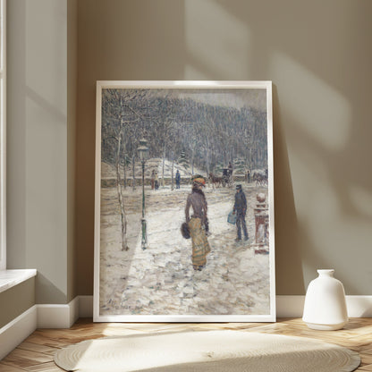 Premium Poster of Winter Street Scene with People and Snow Posters