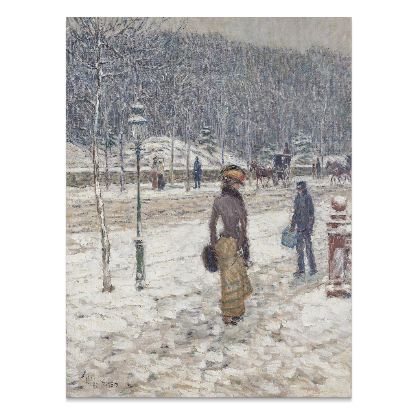 Premium Poster of Winter Street Scene with People and Snow Posters