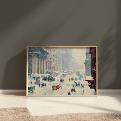 Premium Poster of Winter Street Scene with Snow and Busy Cityscape Posters