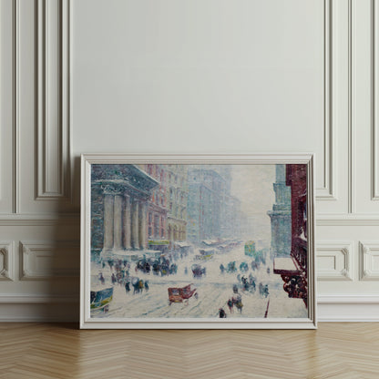 Premium Poster of Winter Street Scene with Snow and Busy Cityscape Posters