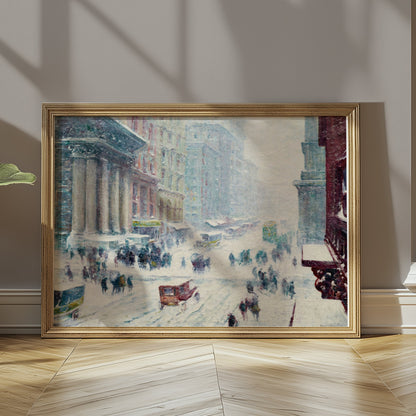 Premium Poster of Winter Street Scene with Snow and Busy Cityscape Posters