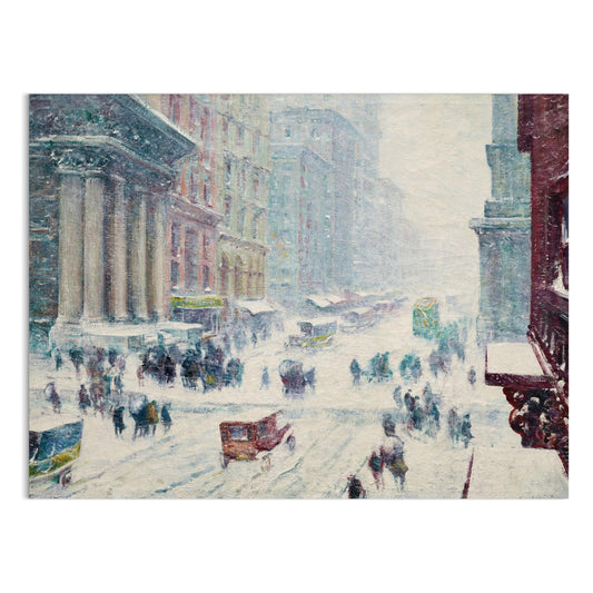 Premium Poster of Winter Street Scene with Snow and Busy Cityscape Posters