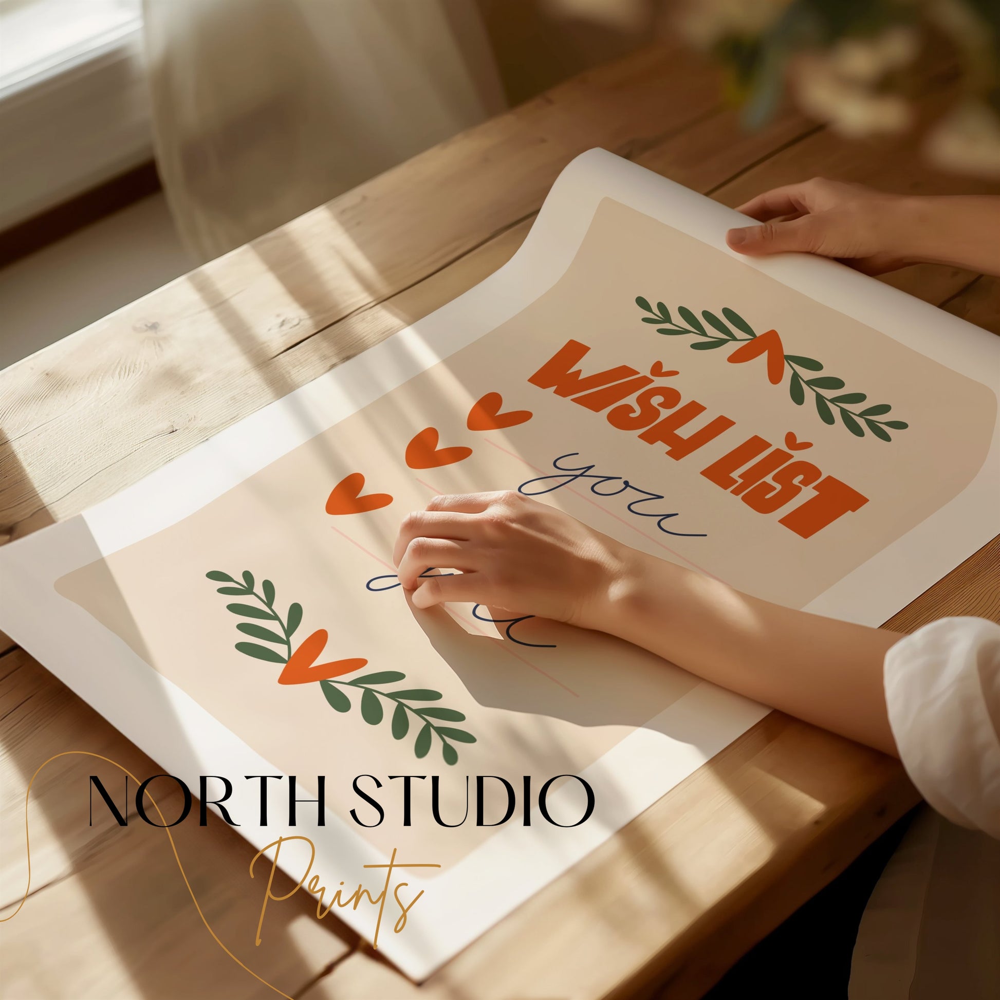 Premium Poster of Wish List Design with Hearts and Leaves Posters