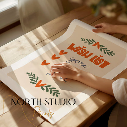 Premium Poster of Wish List Design with Hearts and Leaves Posters