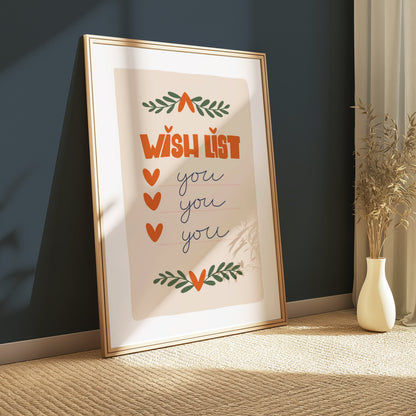Premium Poster of Wish List Design with Hearts and Leaves Posters