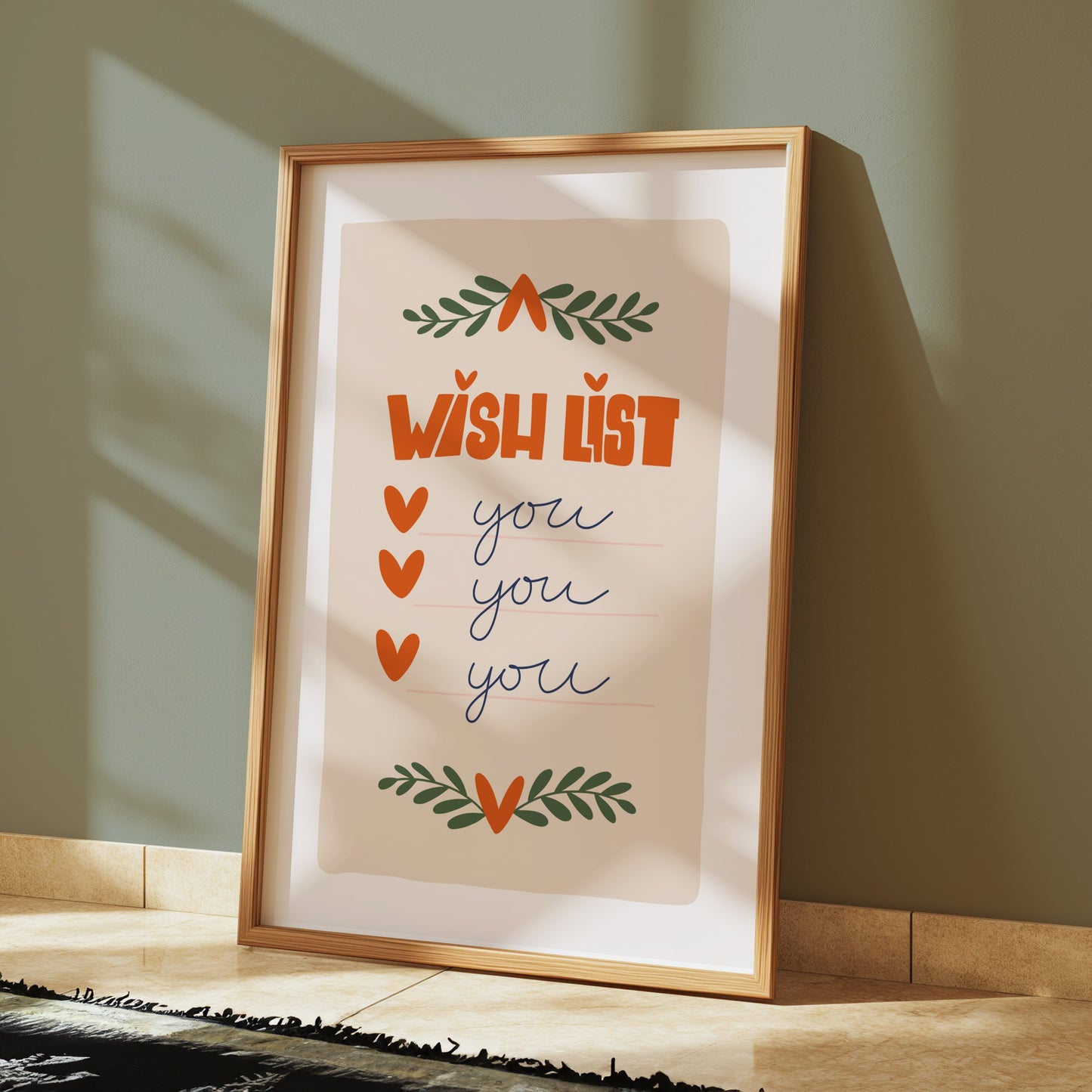 Premium Poster of Wish List Design with Hearts and Leaves Posters