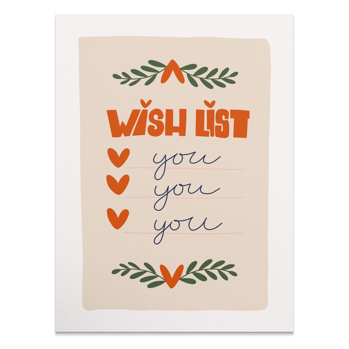 Premium Poster of Wish List Design with Hearts and Leaves Posters