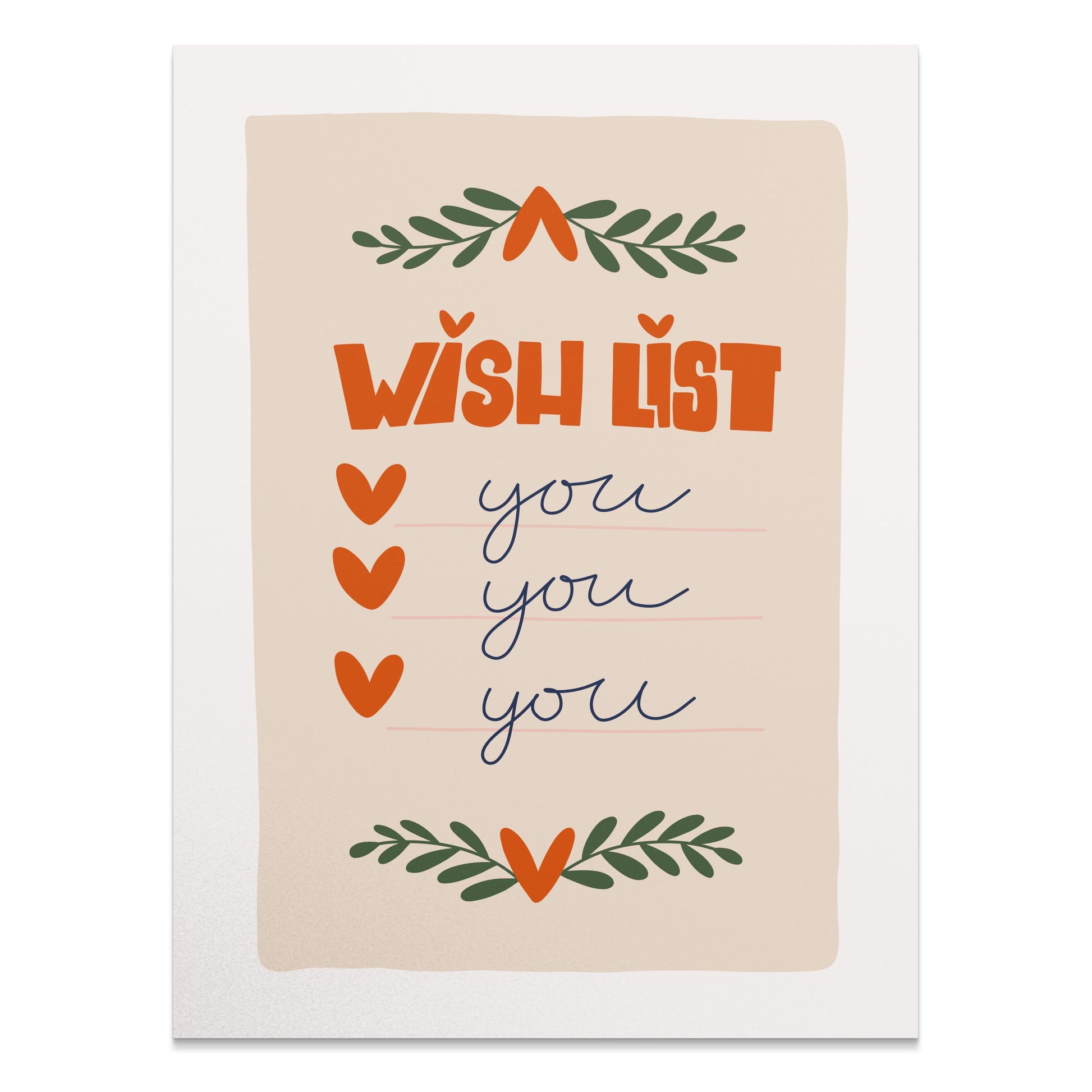 Premium Poster of Wish List Design with Hearts and Leaves Posters