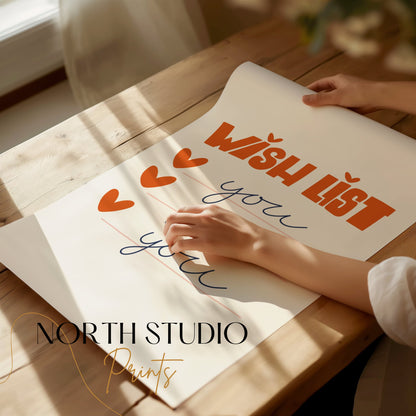 Premium Poster of Wish List Hearts and You Text Art Decorative Posters